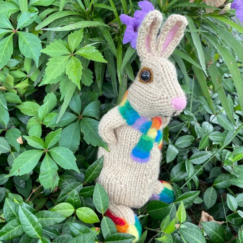 Hand crafted knit and needle felted rainbow pride love is love bunny artisan - Picture 9 of 16